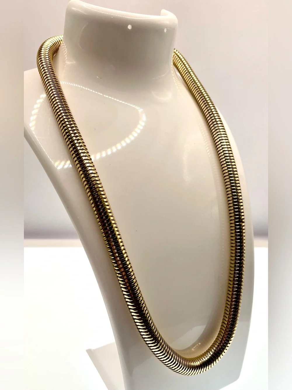 Vintage Gold Tone Wide Snake Chain Necklace 20” Bold Statement Minimalist 90s